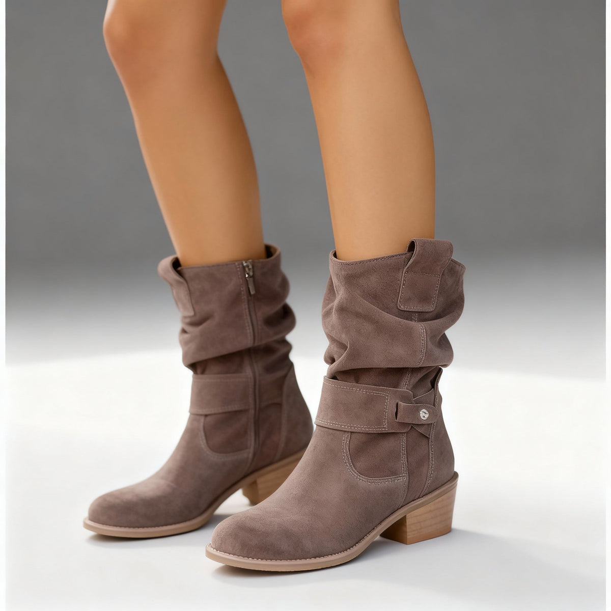 Women's Slip-On Faux Leather Ankle Boots with Memory Foam Footbed in Alabaster Beige