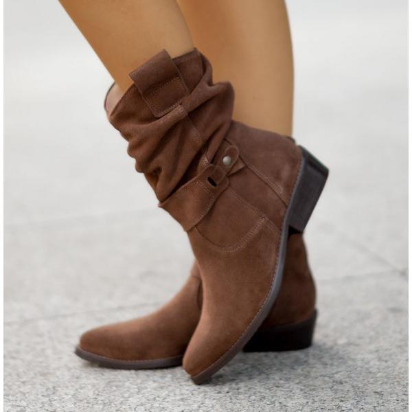 Women's Slip-On Faux Leather Ankle Boots with Memory Foam Footbed in Arizona Brown