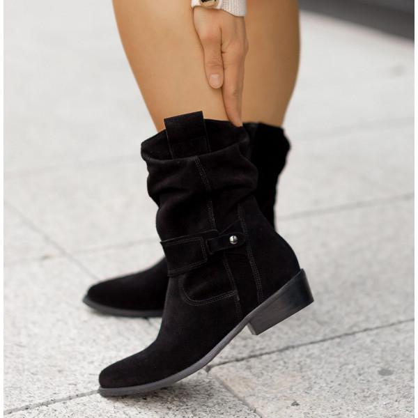 Women's Slip-On Faux Leather Ankle Boots with Memory Foam Footbed in Manhattan Black