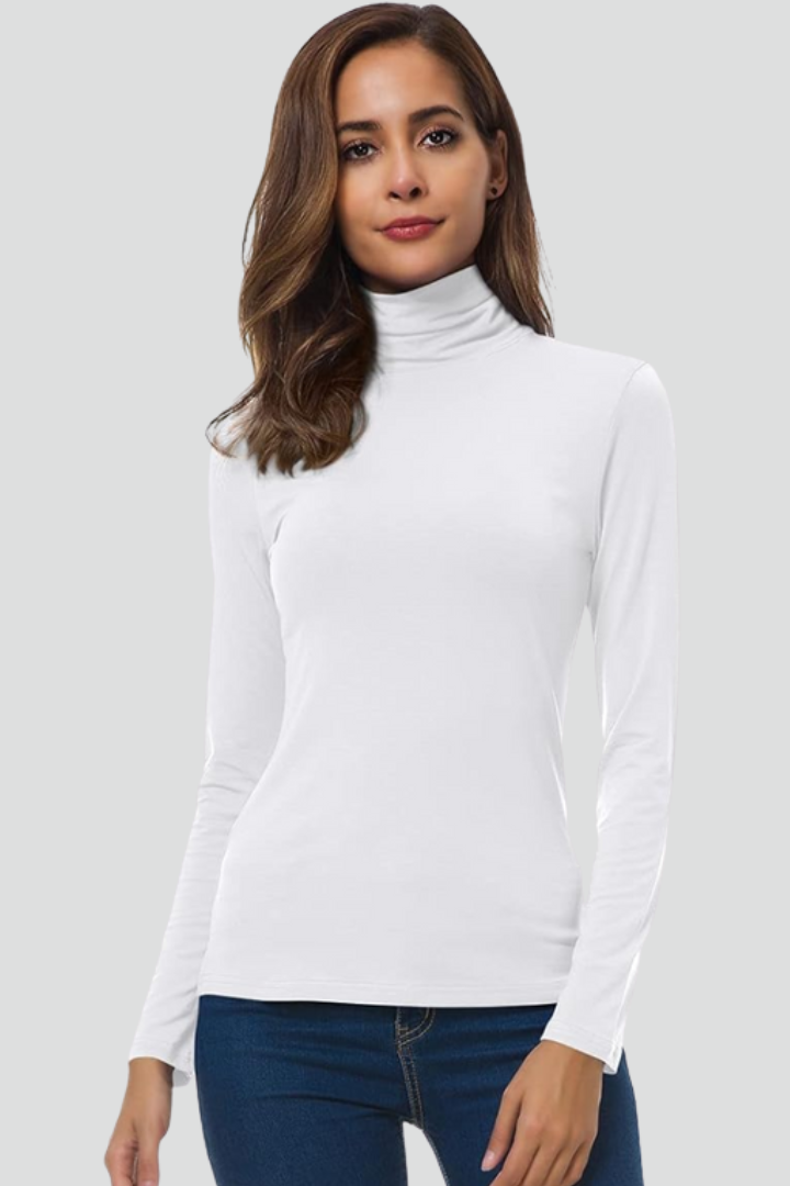 Women's Turtleneck Sweater, Slim Fit Solid Knit Long Sleeve Pullover