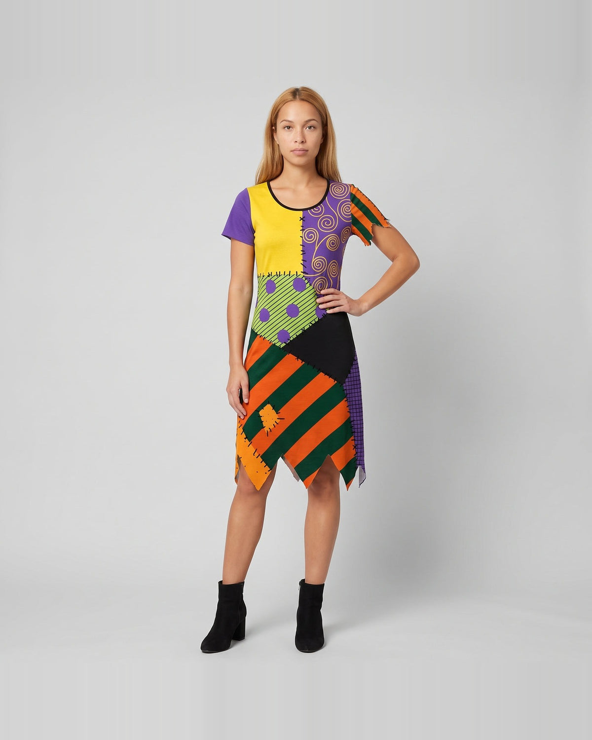 Women's patchwork rag doll costume dress – Design 1 front view