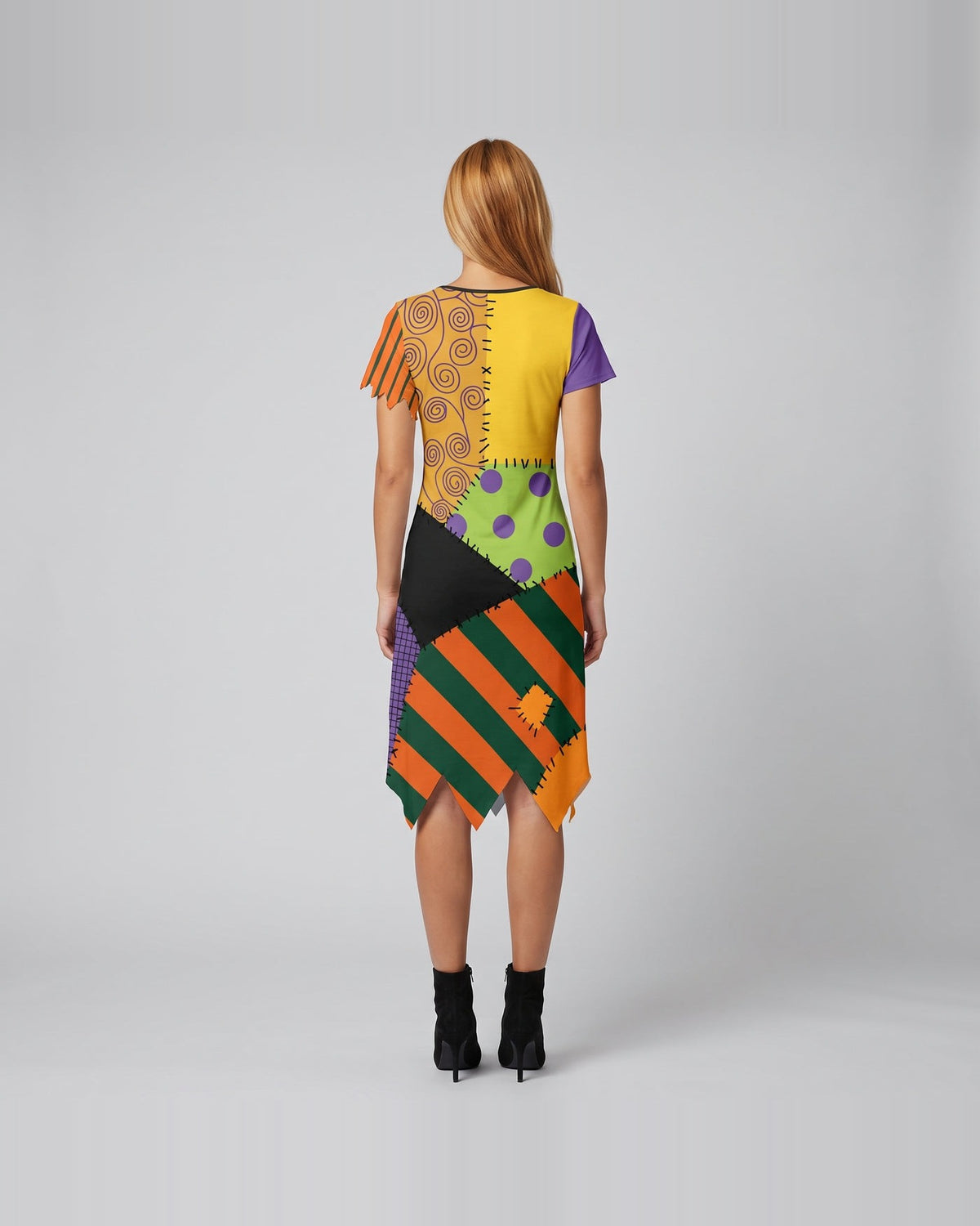 Women's patchwork rag doll costume dress – Design 1 back view