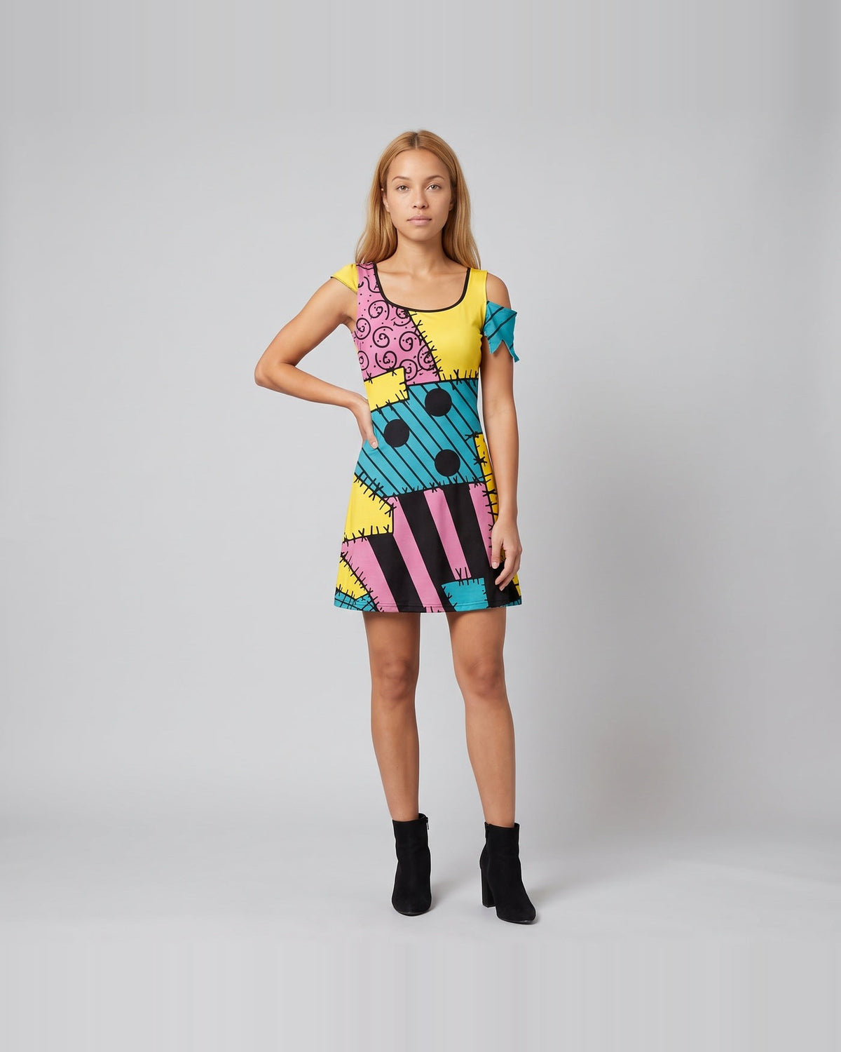 Women's patchwork rag doll costume dress – Design 2 front view