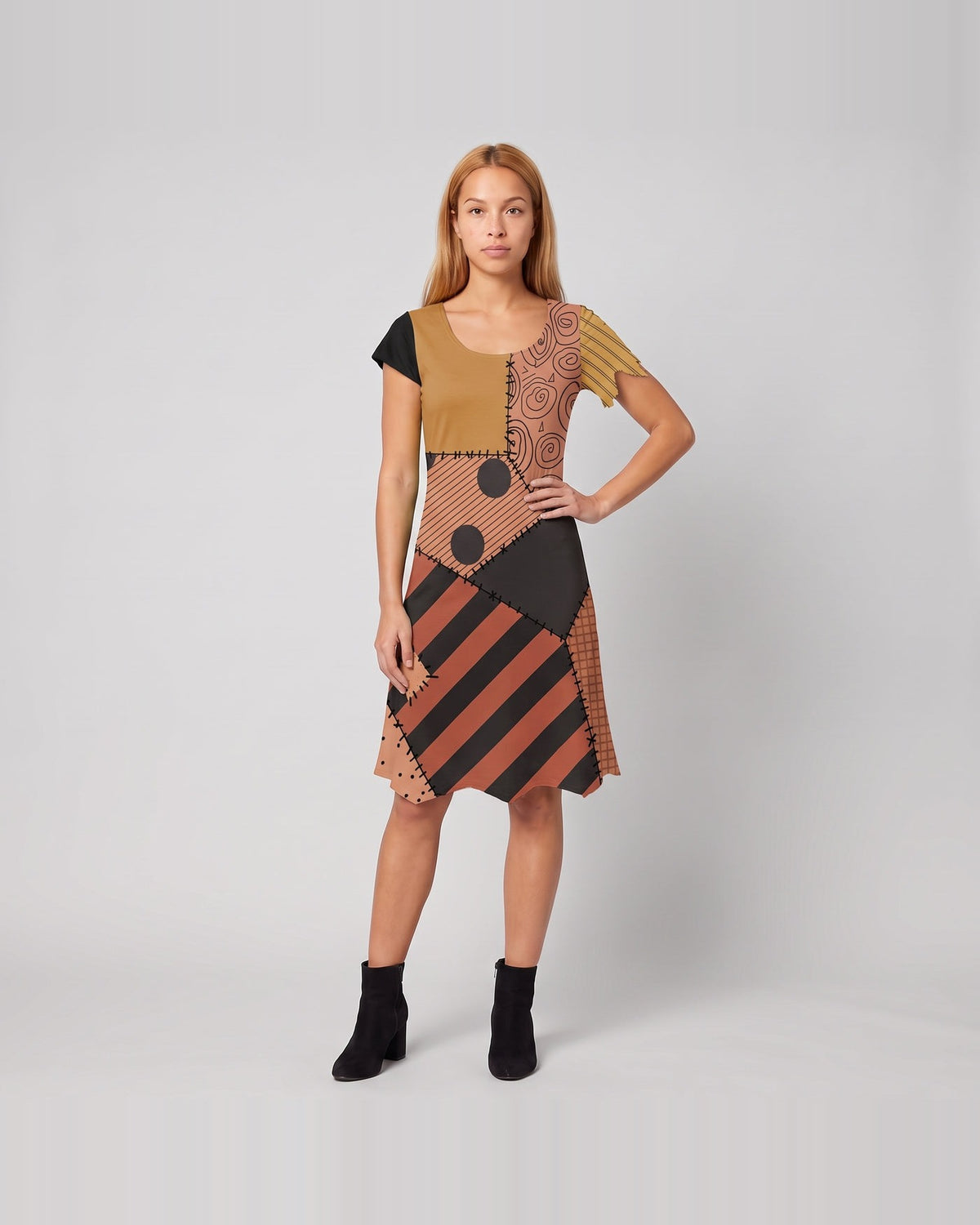 Women's patchwork rag doll costume dress – Design 3 front view