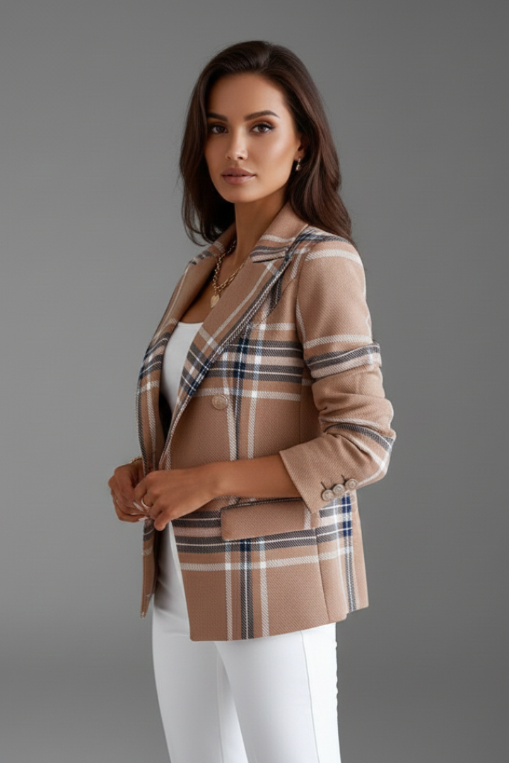 Women's Open-Front Textured Blazer with Classic Lapels, view 3