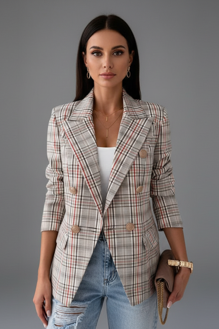 Women's Open-Front Textured Blazer with Classic Lapels in Gray