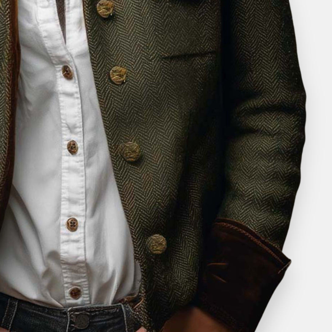 Women's Tweed Jacket, Herringbone Button Front Vintage Blazer Coat