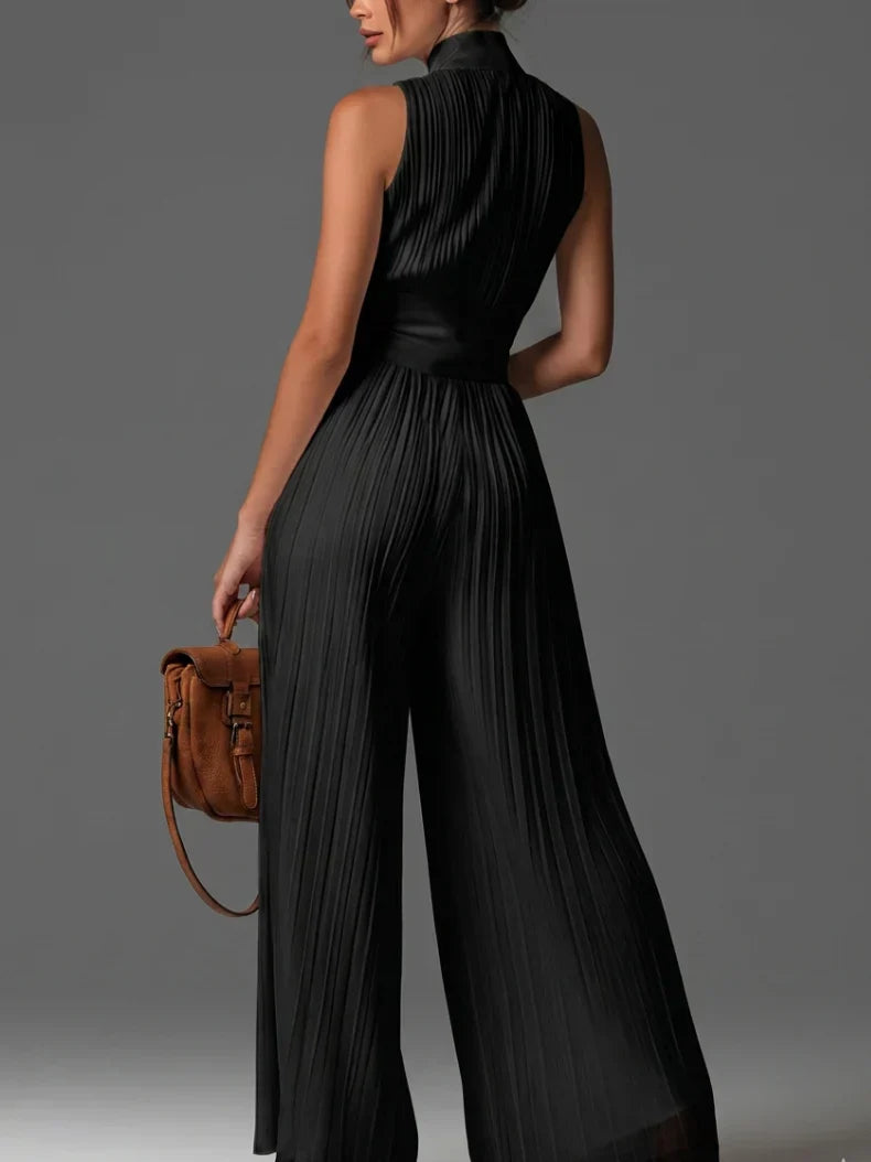 Women's Pleated Halter Neck Wide-Leg Jumpsuit, view 10