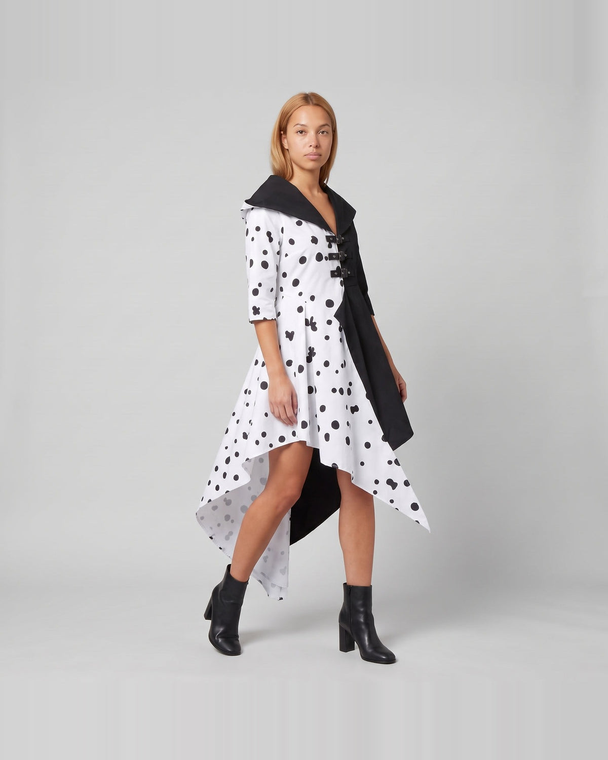 Women's black and white gala gown costume set – three-quarter view