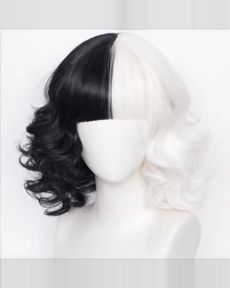 Women's black and white gala gown costume set – included two-tone wig
