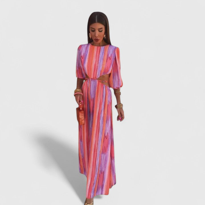 Women's Side Cutout Multicolor Maxi Party Dress