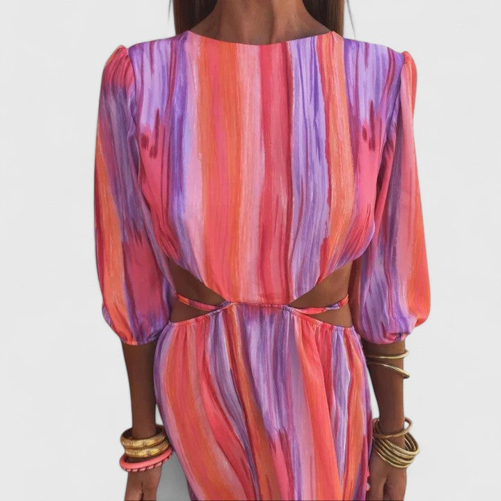 Women's Side Cutout Multicolor Maxi Party Dress, view 3