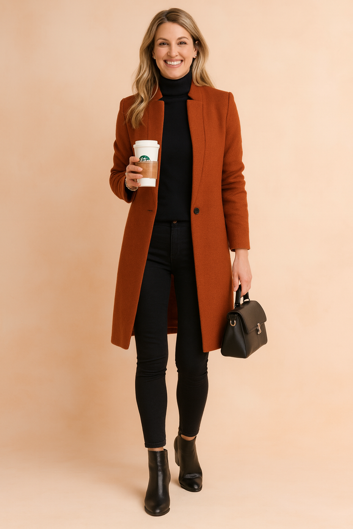 Women's Minimalist Coat, Slim Fit Tailored Longline Overcoat Plus Size