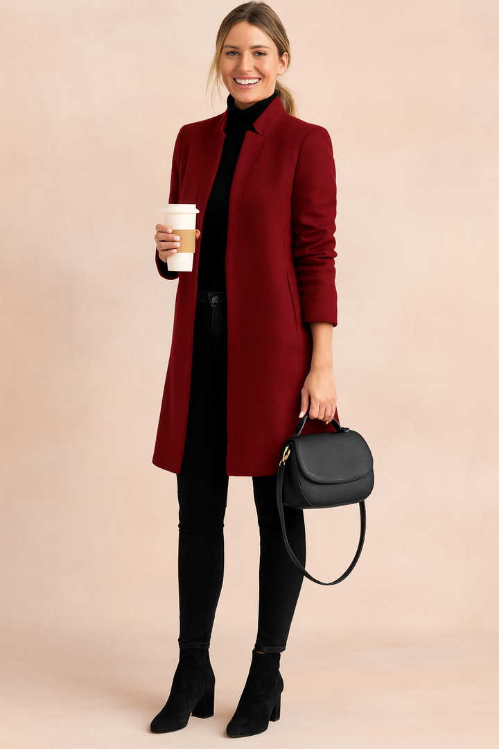 Women's Minimalist Coat, Slim Fit Tailored Longline Overcoat Plus Size