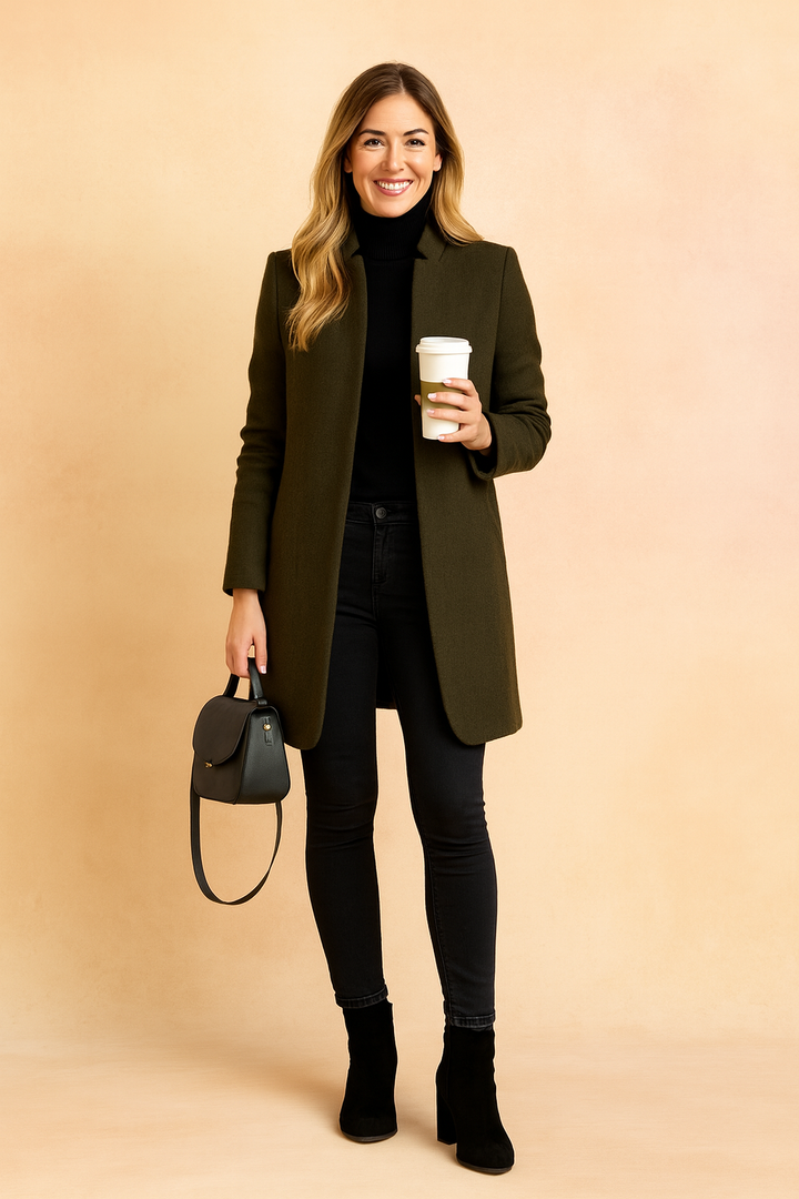 Women's Minimalist Coat, Slim Fit Tailored Longline Overcoat Plus Size
