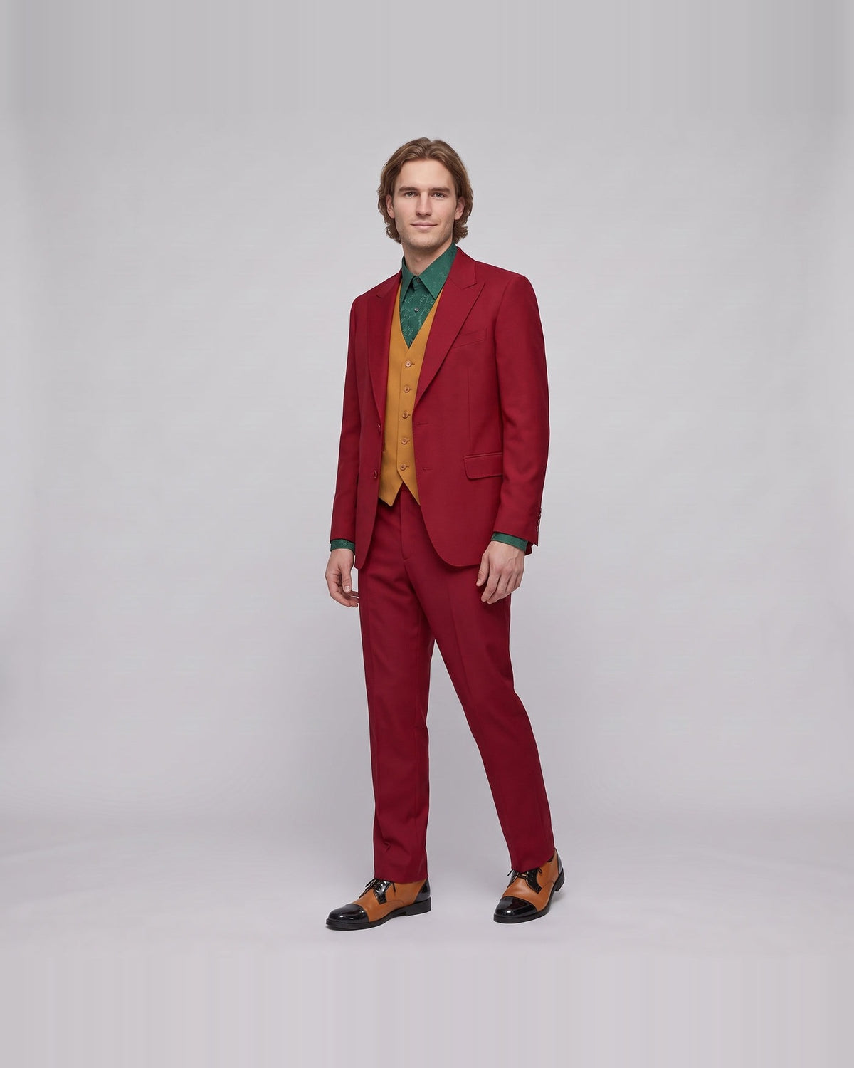 Women's red clown suit costume – three-quarter view