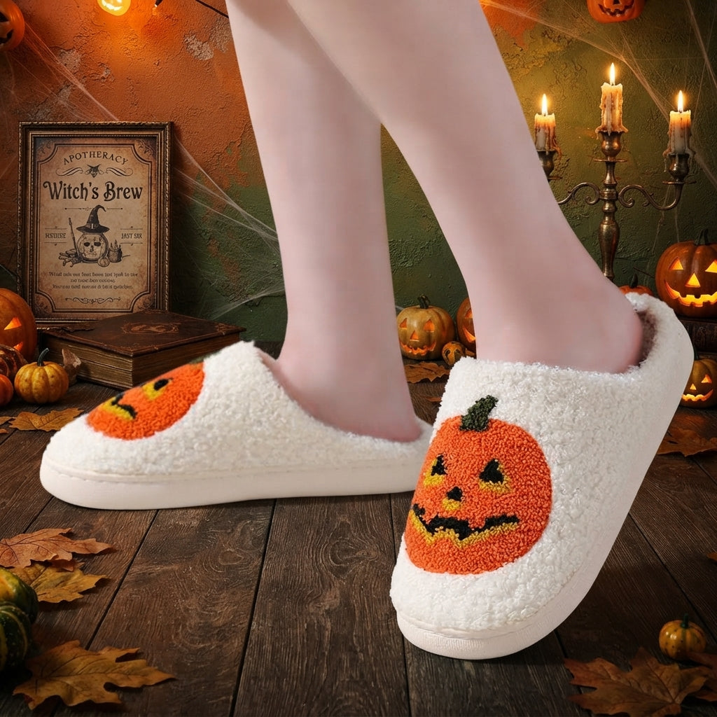 Midnight Bat Pumpkin Halloween Slippers | Unisex