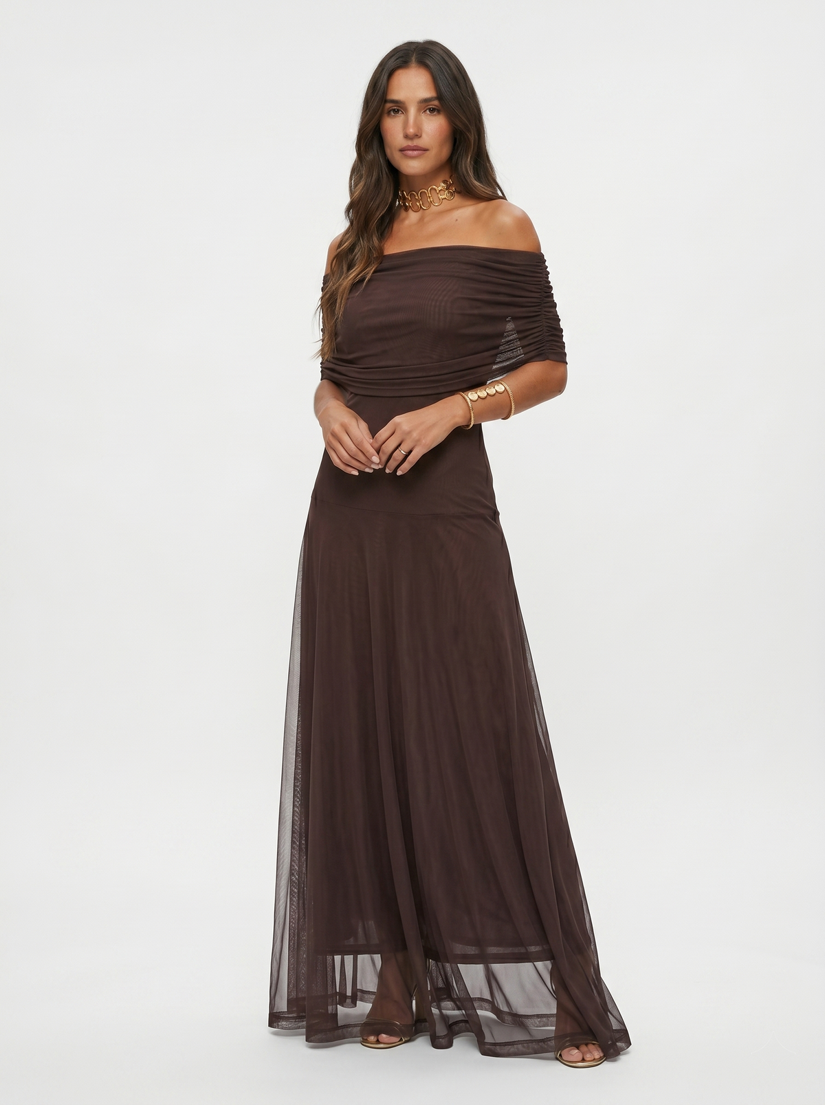 Women's Minimalist Elegant Maxi Dress in Dark Brown
