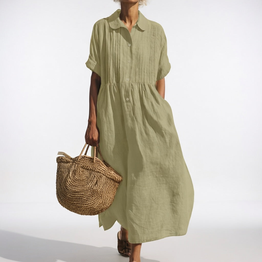 Women's Flowy Lightweight Summer Shirt Dress in Light Green