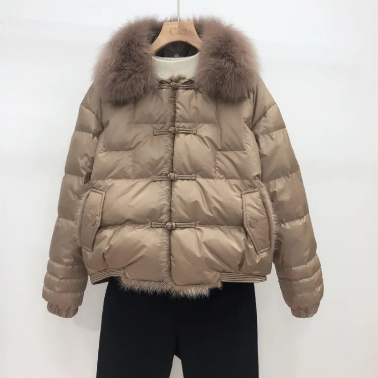 Women's Oversized Down Puffer Jacket with Vintage Collar, view 4
