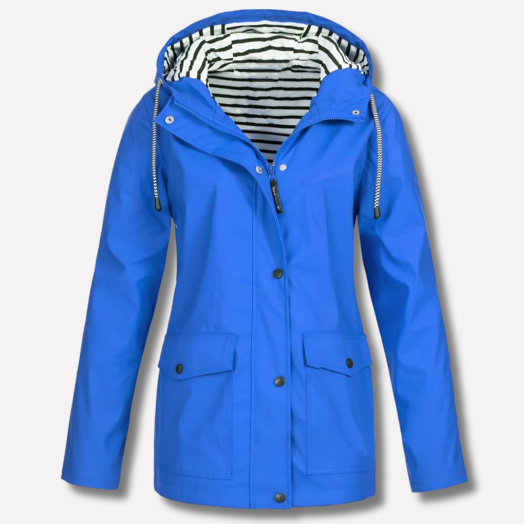 Women's Water-Resistant Hooded Windbreaker Jacket in Blue