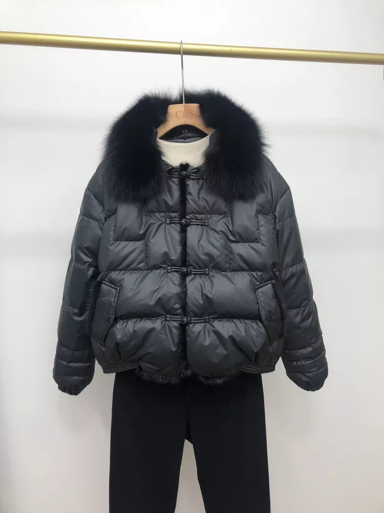 Women's Oversized Down Puffer Jacket with Vintage Collar, view 8