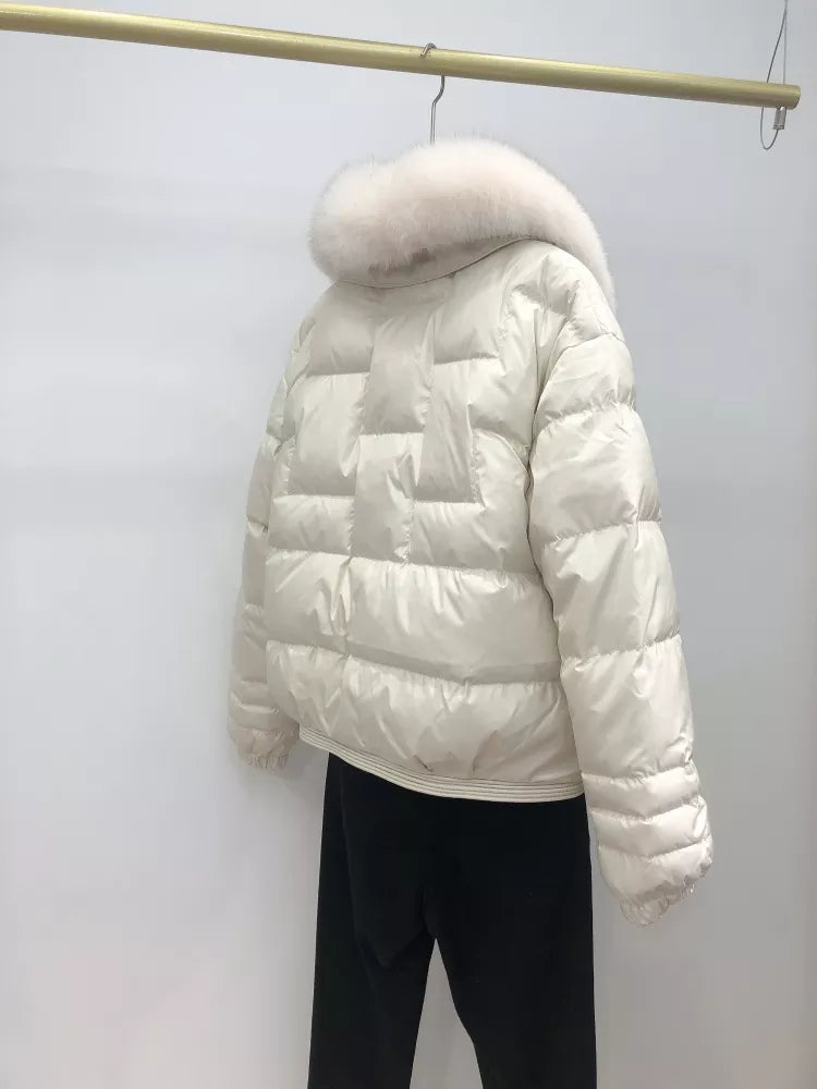 Women's Oversized Down Puffer Jacket with Vintage Collar, view 5