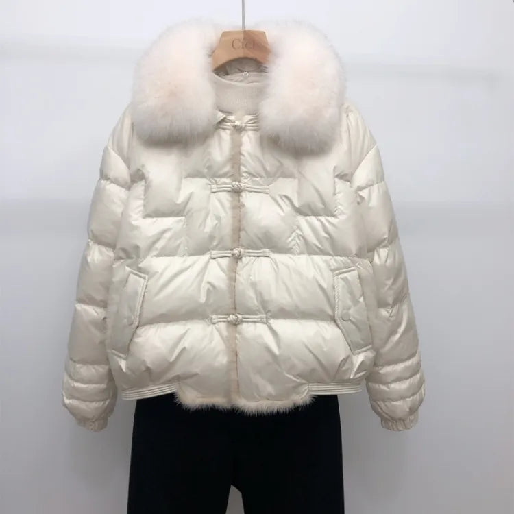 Women's Oversized Down Puffer Jacket with Vintage Collar, view 6