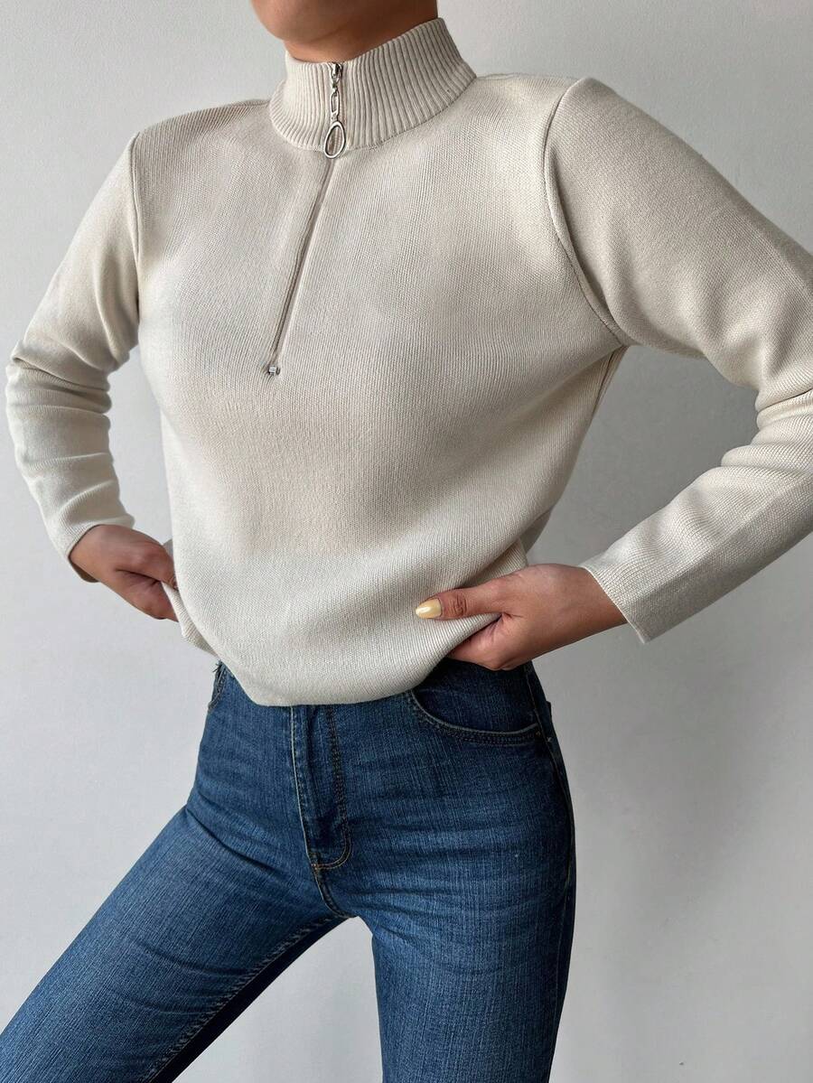 Women's Ribbed Half Zip Sweater, Mock Neck Quarter Zip Pullover