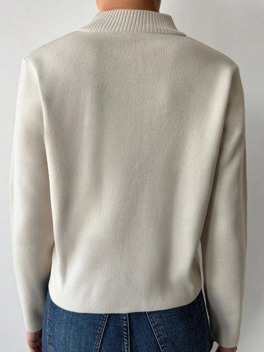 Women's Ribbed Half Zip Sweater, Mock Neck Quarter Zip Pullover