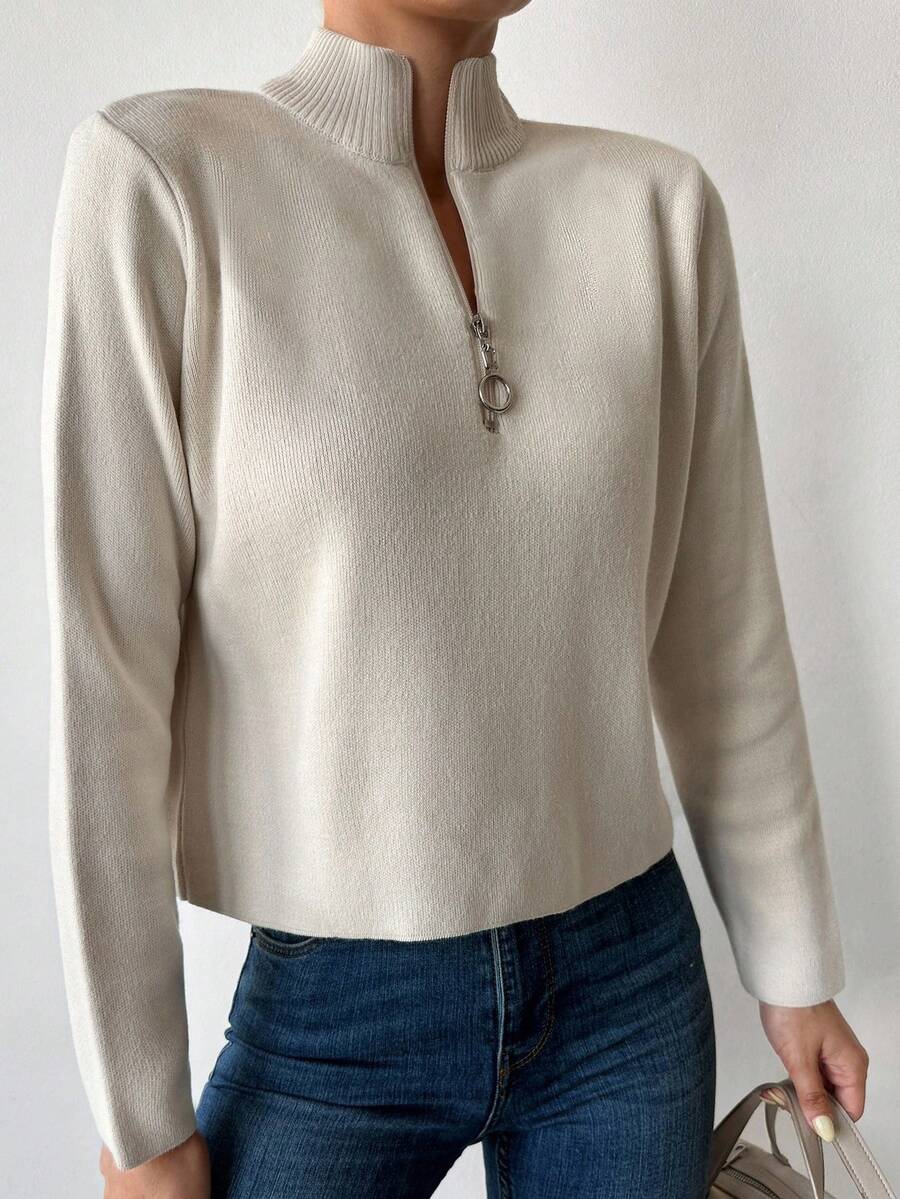 Women's Ribbed Half Zip Sweater, Mock Neck Quarter Zip Pullover