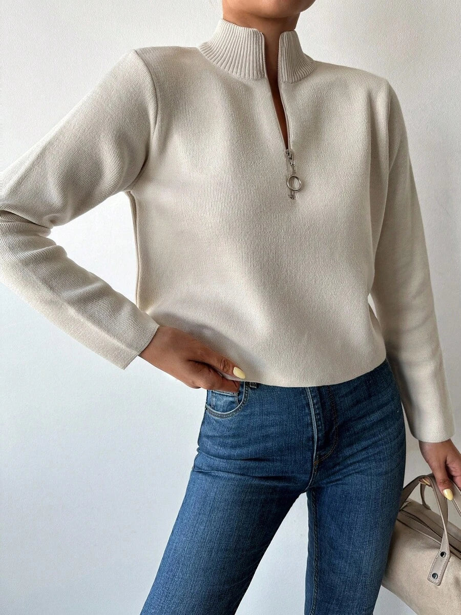 Women's Ribbed Half Zip Sweater, Mock Neck Quarter Zip Pullover