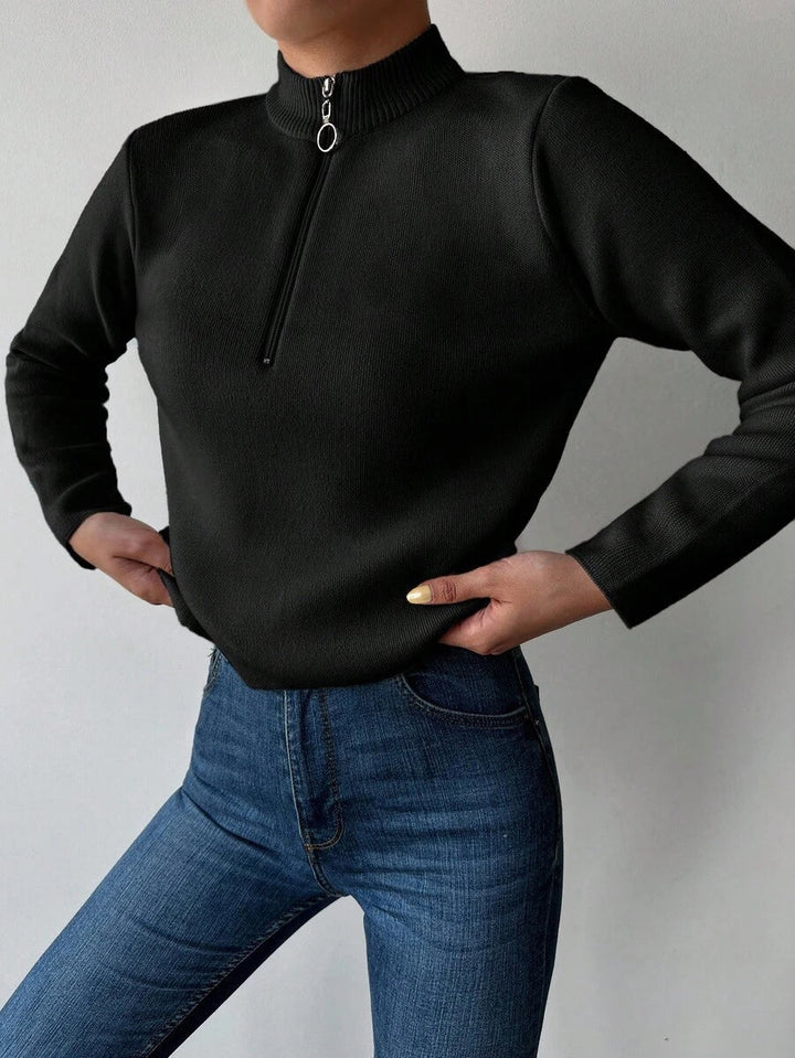 Women's Ribbed Half Zip Sweater, Mock Neck Quarter Zip Pullover