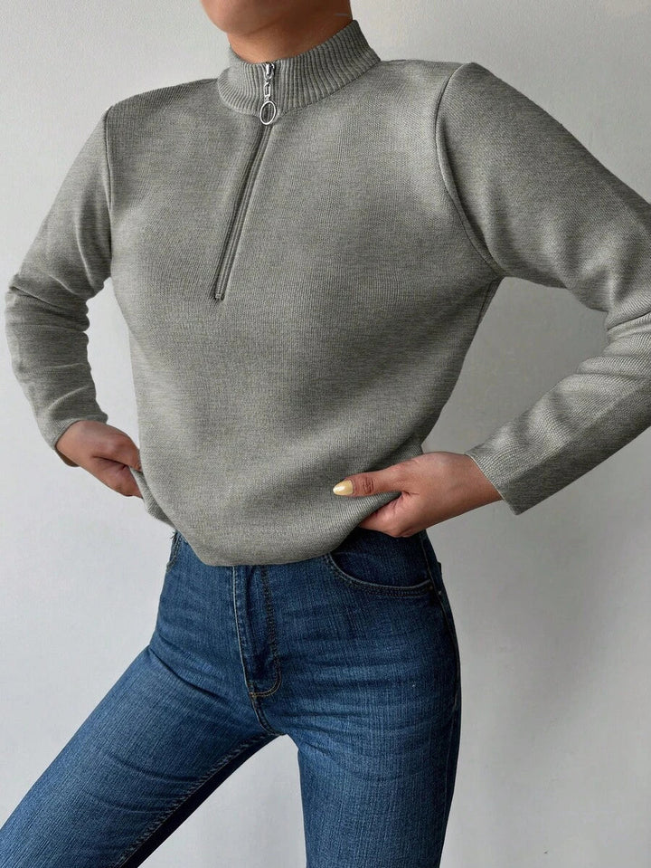 Women's Ribbed Half Zip Sweater, Mock Neck Quarter Zip Pullover