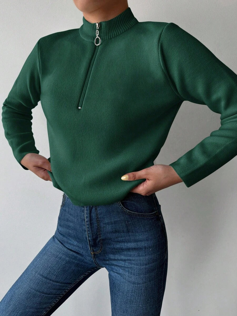 Women's Ribbed Half Zip Sweater, Mock Neck Quarter Zip Pullover