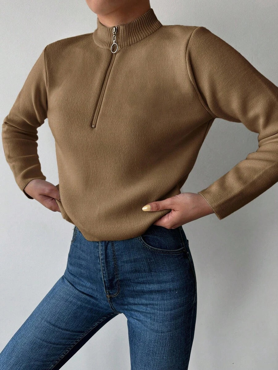 Women's Ribbed Half Zip Sweater, Mock Neck Quarter Zip Pullover