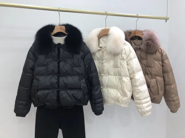 Women's Oversized Down Puffer Jacket with Vintage Collar, view 2