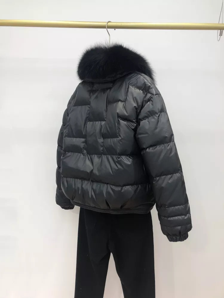 Women's Oversized Down Puffer Jacket with Vintage Collar, view 7