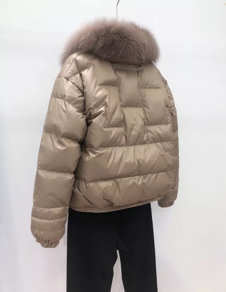 Women's Oversized Down Puffer Jacket with Vintage Collar, view 3