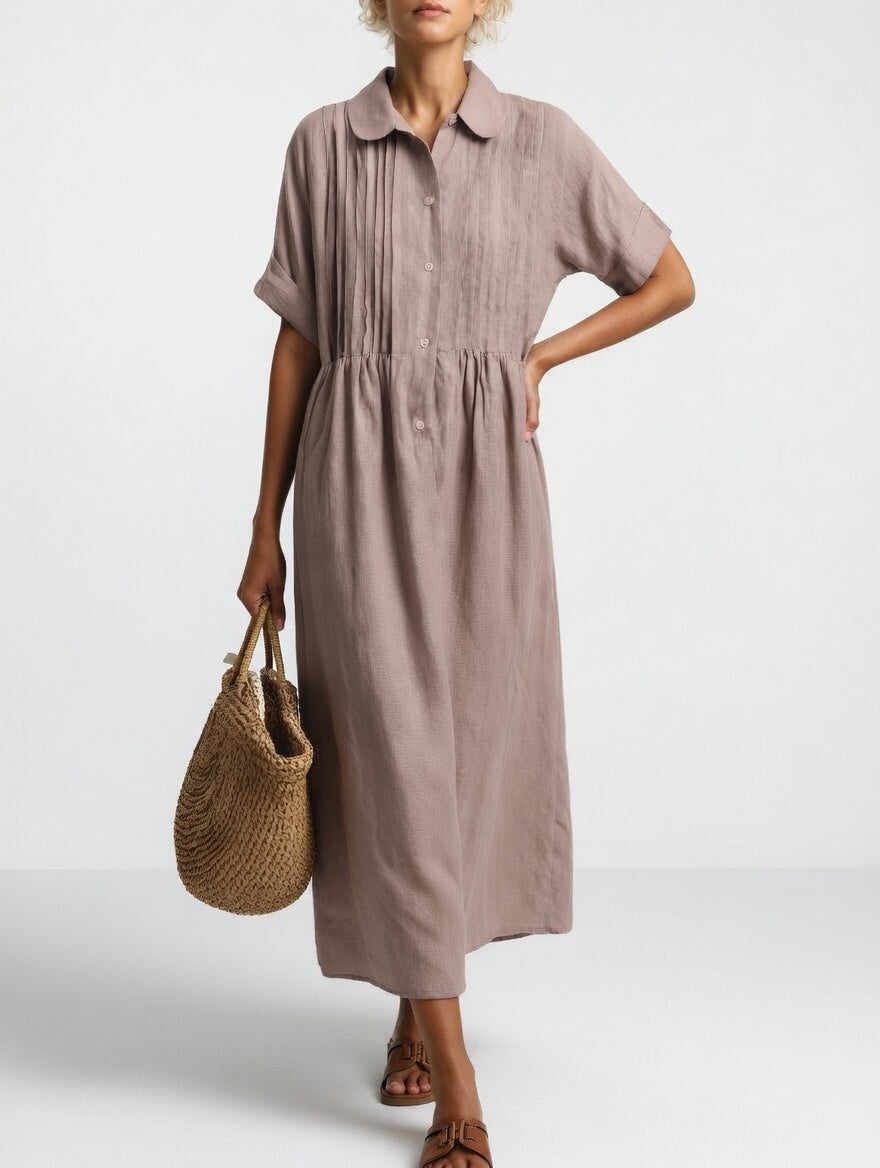 Women's Flowy Lightweight Summer Shirt Dress in Khaki