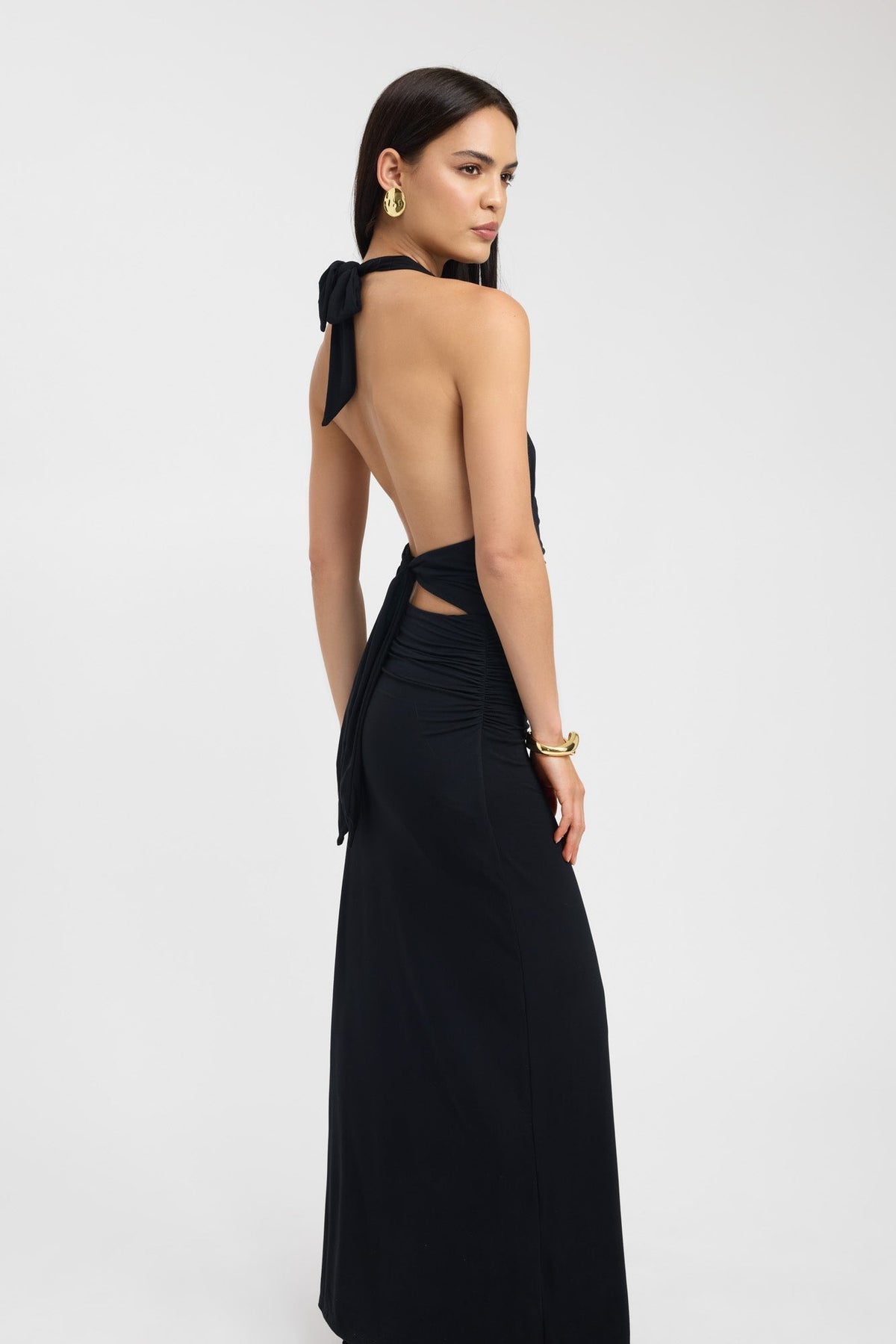 Women's Deep Halter Gathered Floor-Length Gown, view 4