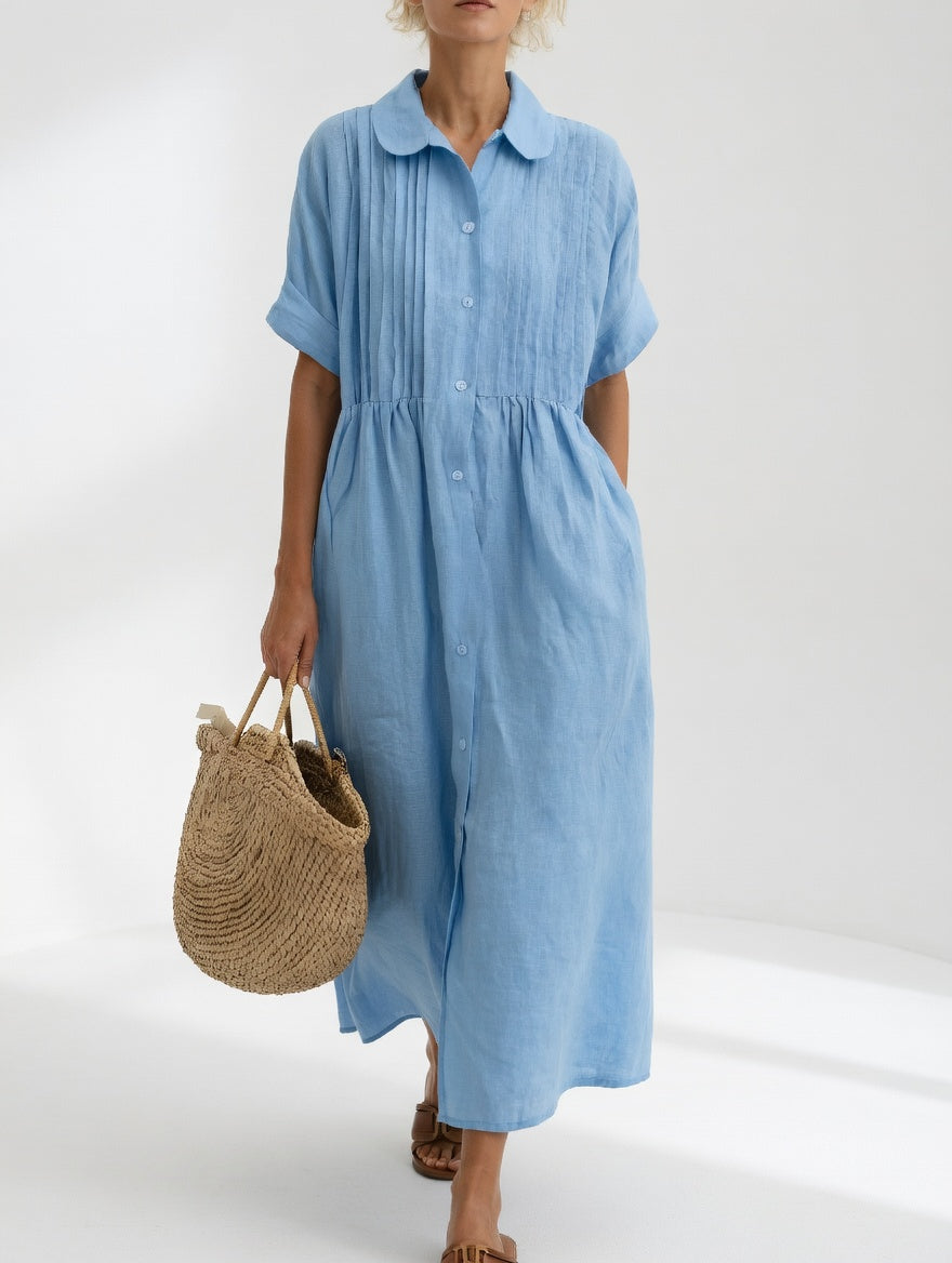 Women's Flowy Lightweight Summer Shirt Dress in Light Blue