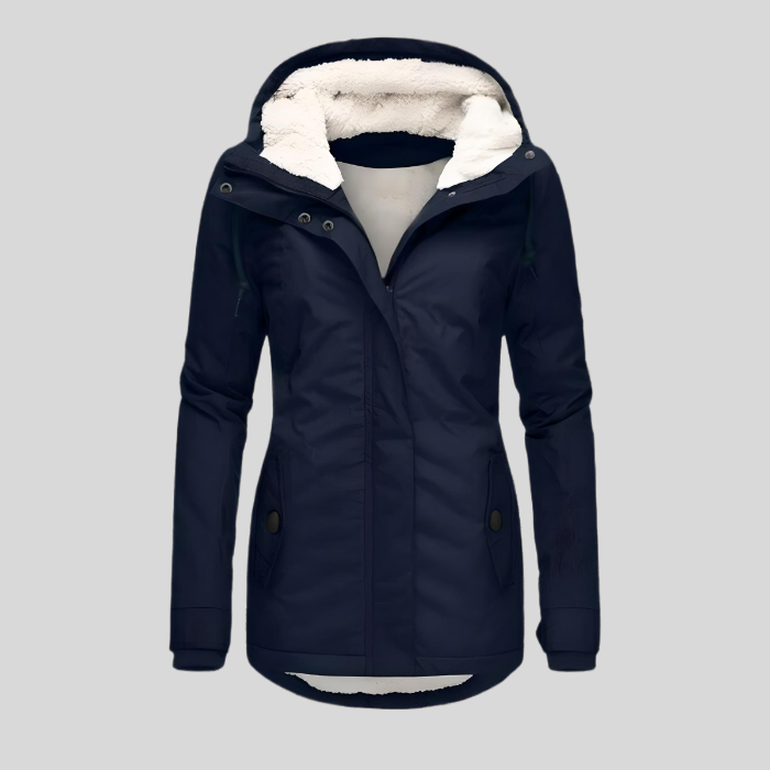 Women's Heavyweight Waterproof Hooded Winter Parka in Navy Blue