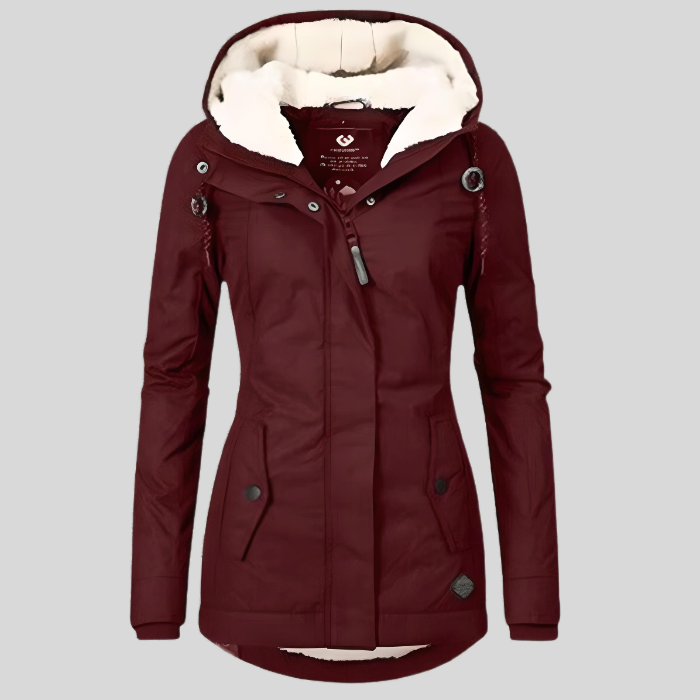 Women's Heavyweight Waterproof Hooded Winter Parka in Wine Red