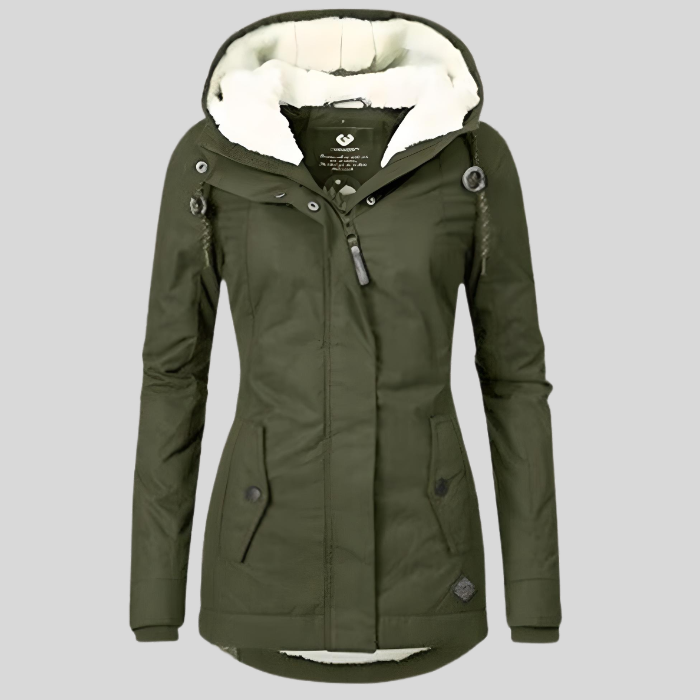 Women's Heavyweight Waterproof Hooded Winter Parka in Army Green