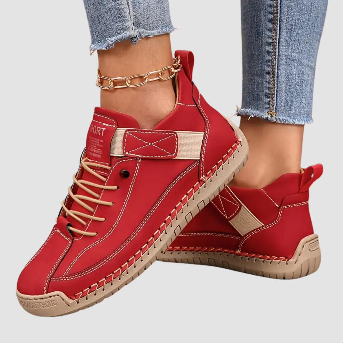 Women's Wide-Fit Slip-On Leather Sneakers with Cushioned Sole in Red