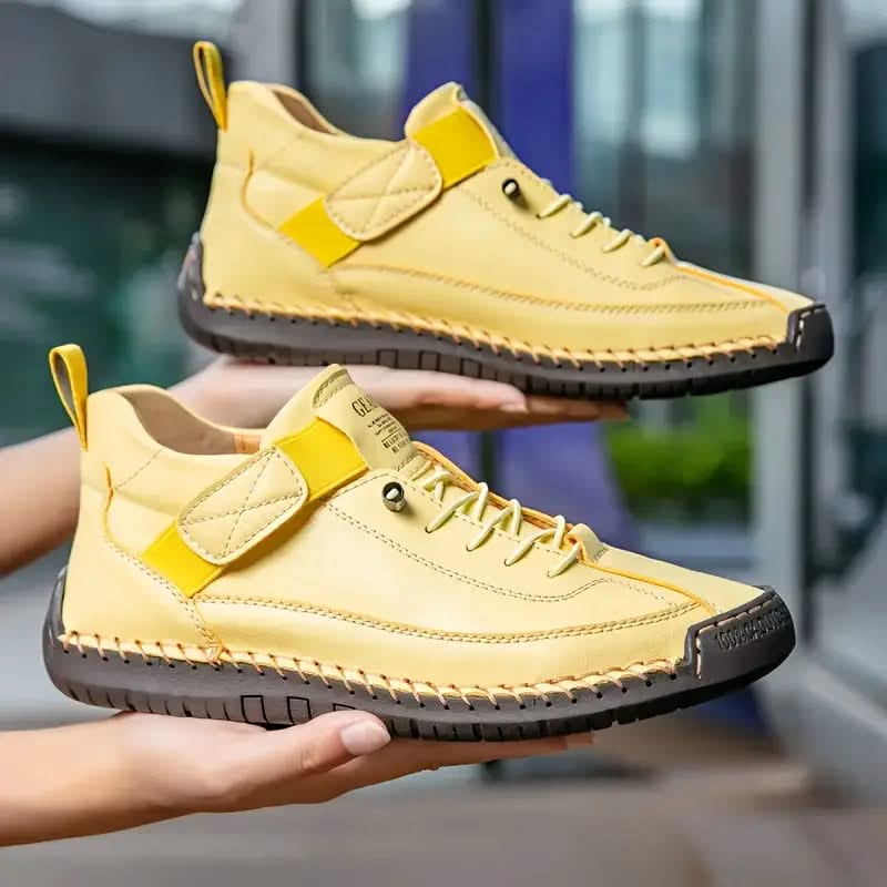 Women's Wide-Fit Slip-On Leather Sneakers with Cushioned Sole in Yellow
