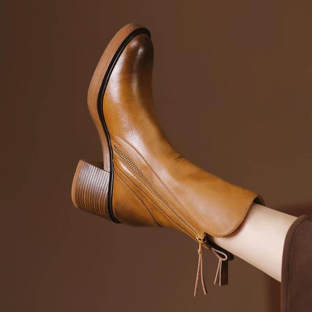 Women's Soft-Grain Leather Block Heel Ankle Boots with Padded Insole, view 2