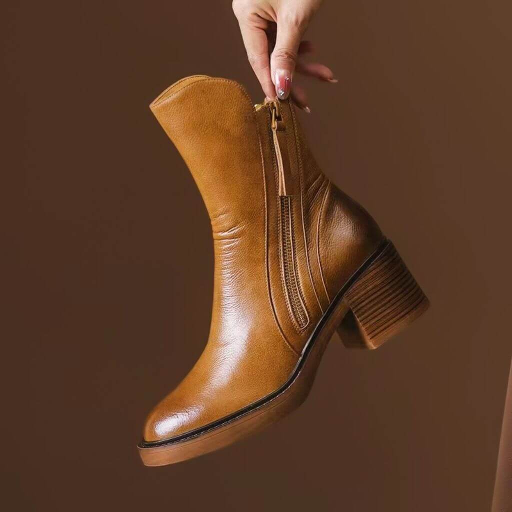 Women's Soft-Grain Leather Block Heel Ankle Boots with Padded Insole, view 4