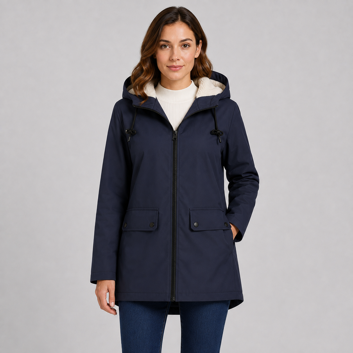 Women's Fleece-Lined Full-Zip Hoodie Jacket in Navy Blue